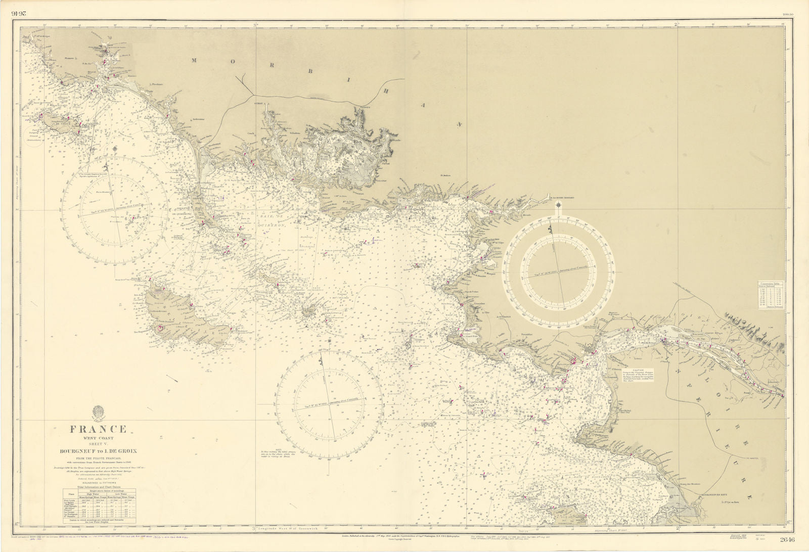 Loire-Atlantique Morbihan coast Belle-Île Groix ADMIRALTY chart 1858 (1954) map